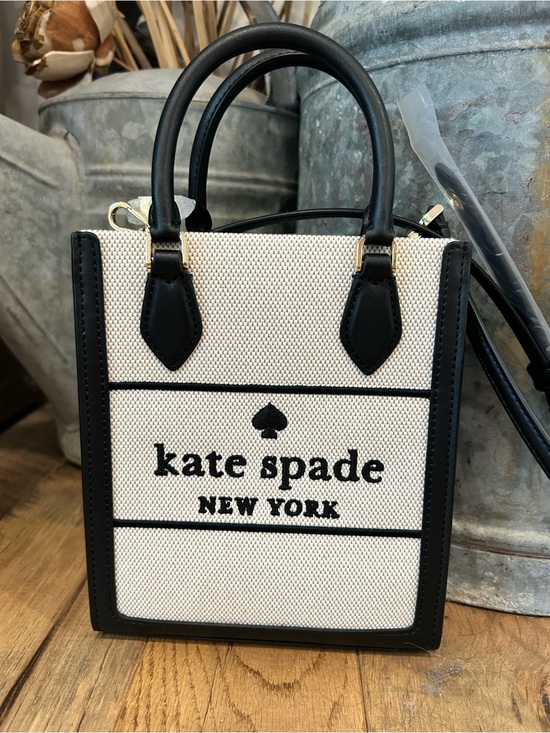 kate spade Handbags - NWT kate spade Black & Cream Mini Canvas Tote with Top Handles